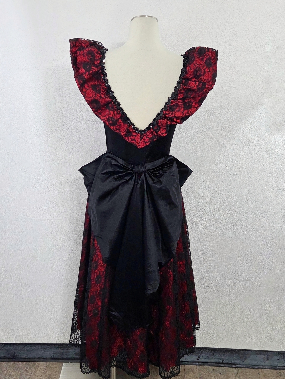 Vintage 80s Jessica McClintock Gunne Sax prom dress red black goth vamp size 9 - Picture 3 of 7